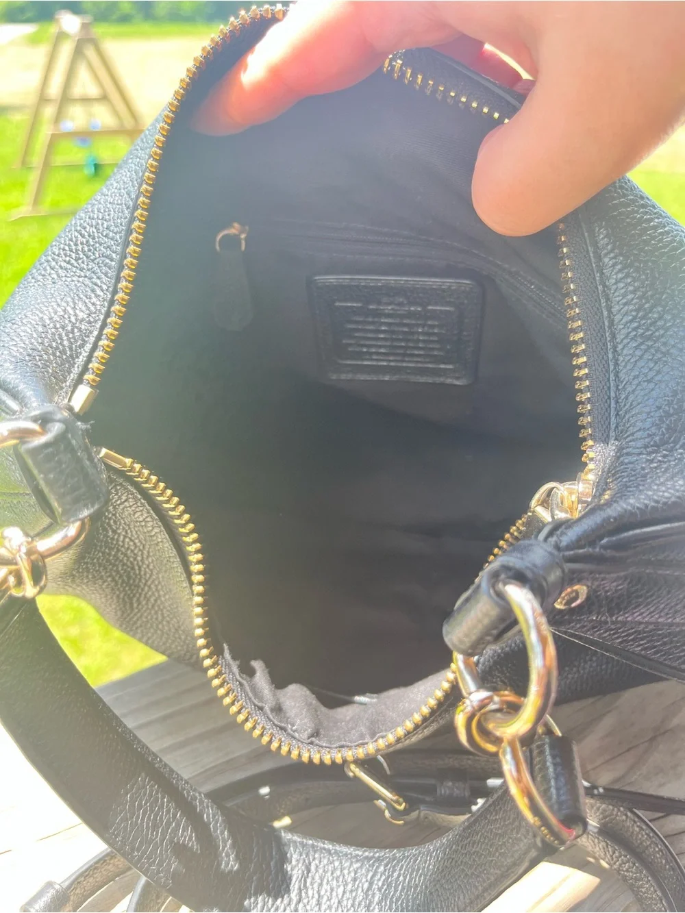 Coach Harley East West Hobo Bag Black Pebbled Leather Crossbody Shoulder Purse